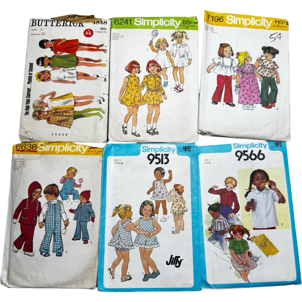 Simplicity Butterick Vintage Sewing Patterns Lot 6 Toddler‎ Child Sz 3 4 60s 70s